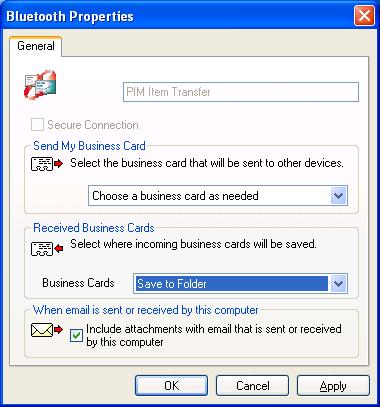 OBEX configuration for saving vCards