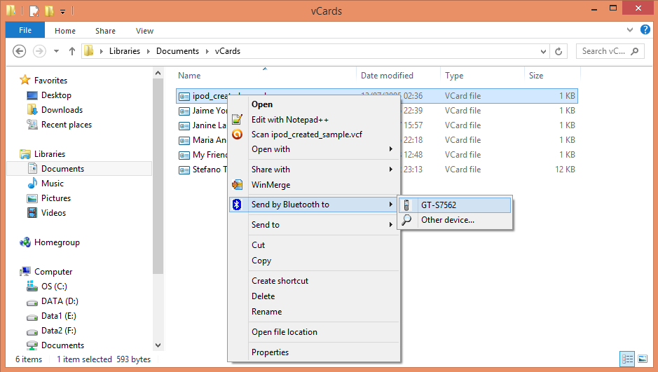 Send by Bluetooth to Android Device