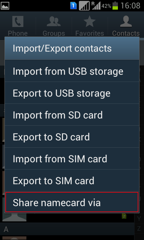 Choose Share namecard via